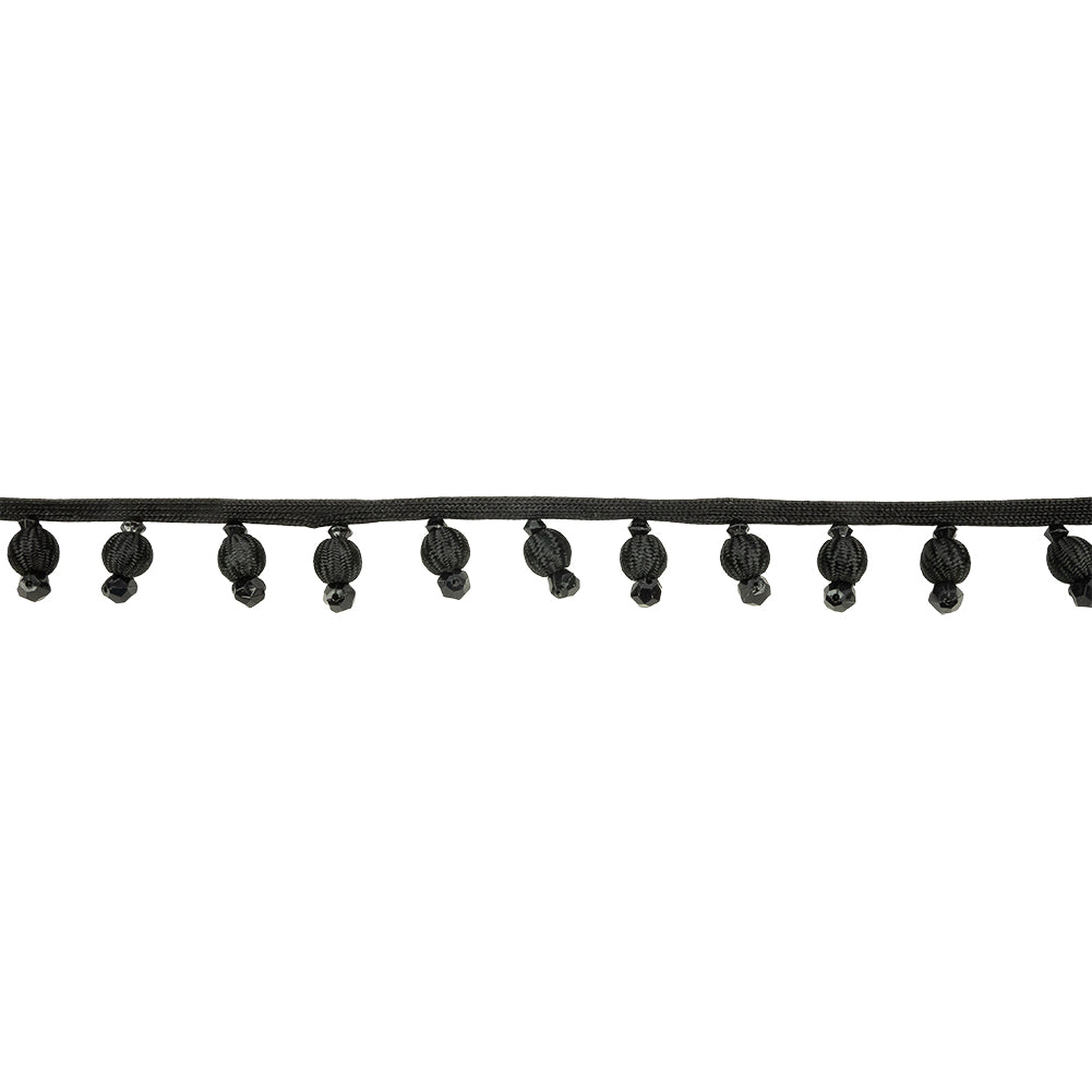 Vintage Black Covered Ball Beaded Fringe Trim - 0.875"