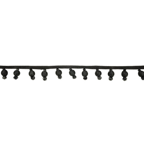 Vintage Black Covered Ball Beaded Fringe Trim - 0.875"