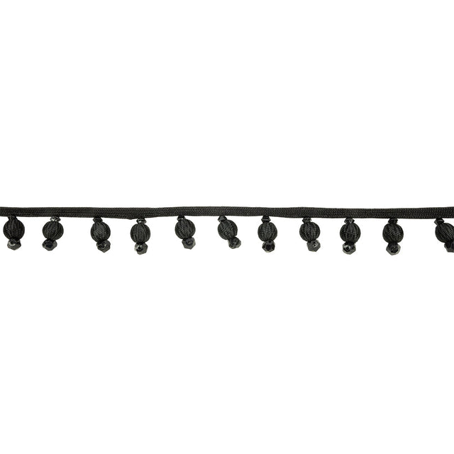 Vintage Black Covered Ball Beaded Fringe Trim - 0.875"