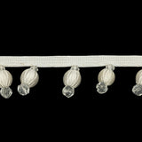 Vintage Ivory Fabric Covered and Crystal Beaded Fringe Trim on Ivory Tape - 0.875"
