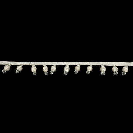 Vintage Ivory Fabric Covered and Crystal Beaded Fringe Trim on Ivory Tape - 0.875"