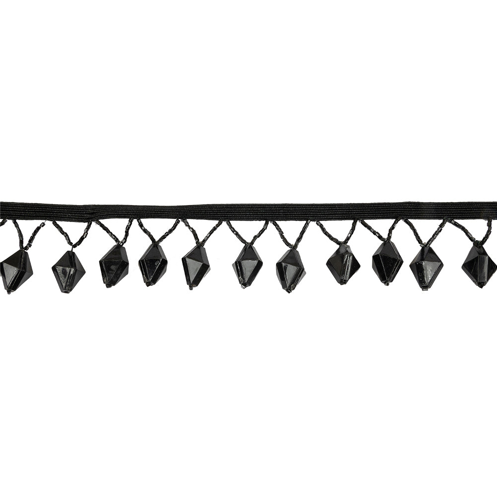 Vintage Black Diamond and Seed Beaded Fringe - 1.5"