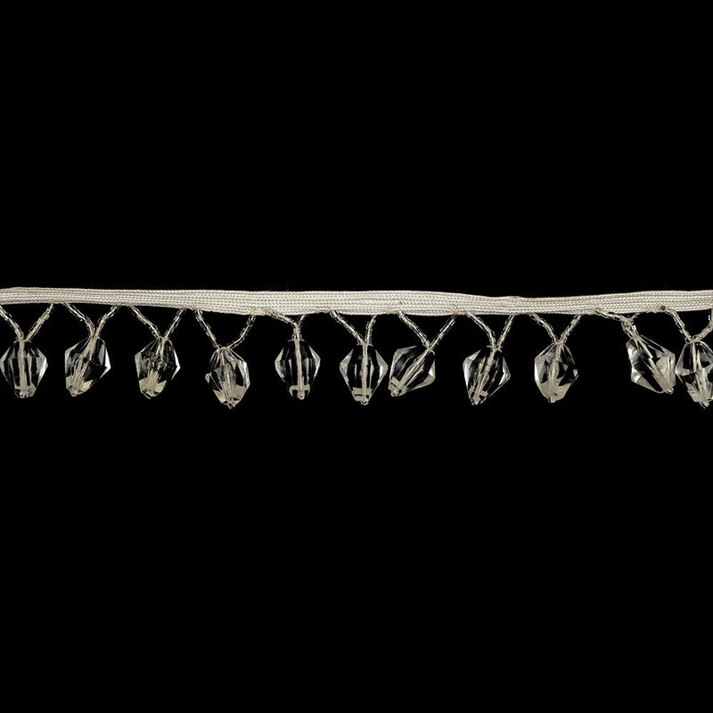 Vintage Crystal Diamond and Seed Beaded Fringe - 1.5"