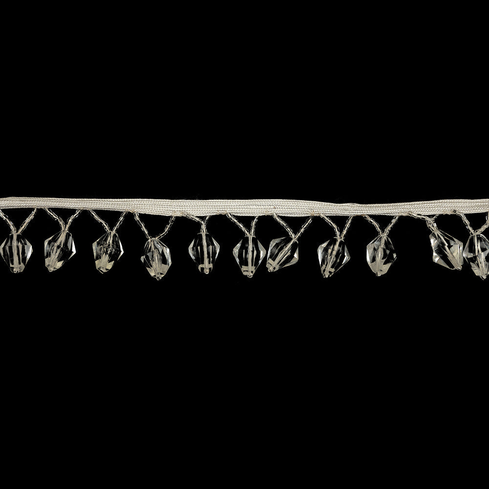 Vintage Crystal Diamond and Seed Beaded Fringe - 1.5"