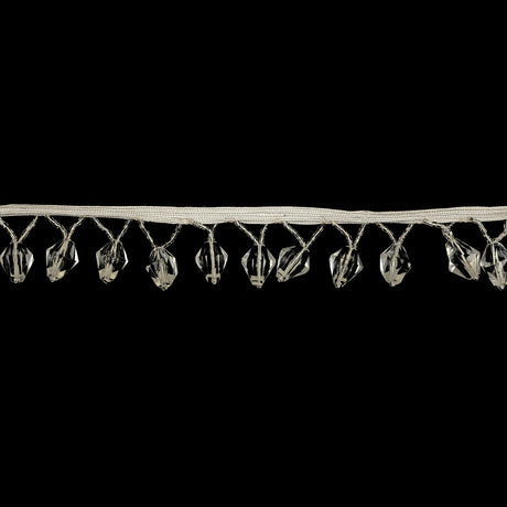 Vintage Crystal Diamond and Seed Beaded Fringe - 1.5"