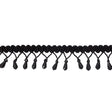 Vintage Black Teardrop Beaded Fringe on Black Gimp Braid - 2"