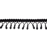 Vintage Black Teardrop Beaded Fringe on Black Gimp Braid - 2"