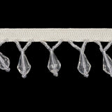 Vintage Crystal Small Faceted Teardrops and Seed Beaded Fringe Trim on Ivory Tape - 1.25"