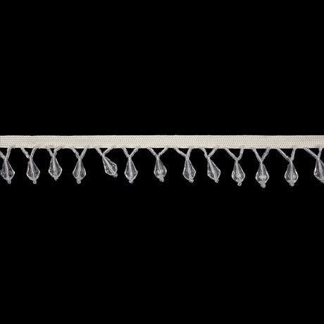 Vintage Crystal Small Faceted Teardrops and Seed Beaded Fringe Trim on Ivory Tape - 1.25"