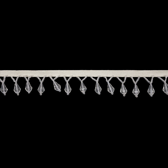 Vintage Crystal Small Faceted Teardrops and Seed Beaded Fringe Trim on Ivory Tape - 1.25"