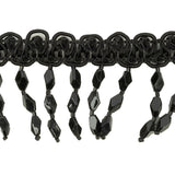 VIntage Black Diamond Beaded Fringe on Black Braid - 1.75"