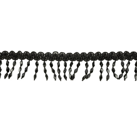 VIntage Black Diamond Beaded Fringe on Black Braid - 1.75"