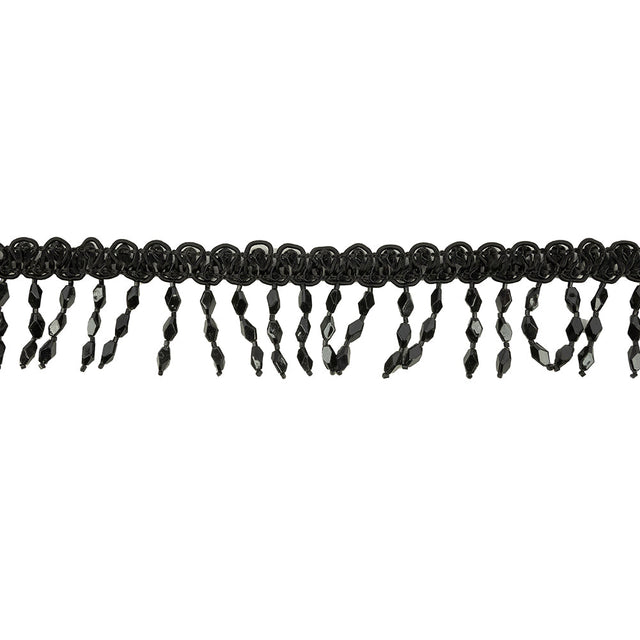VIntage Black Diamond Beaded Fringe on Black Braid - 1.75"