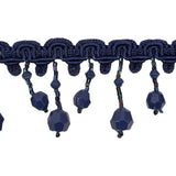 Vintage Blue Beaded Fringe Trim on Blue Braid - 1.5"