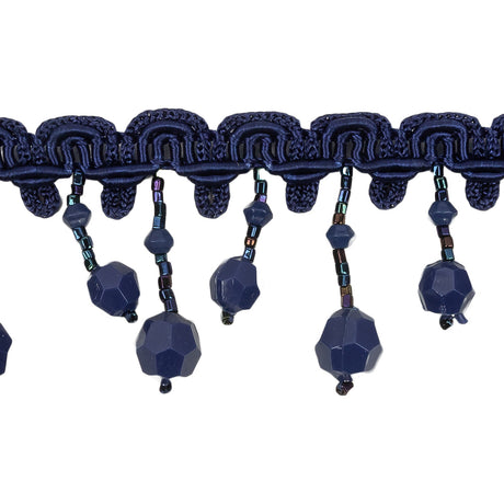 Vintage Blue Beaded Fringe Trim on Blue Braid - 1.5"