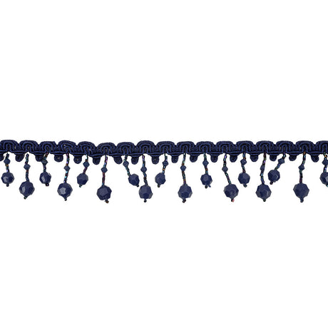 Vintage Blue Beaded Fringe Trim on Blue Braid - 1.5"