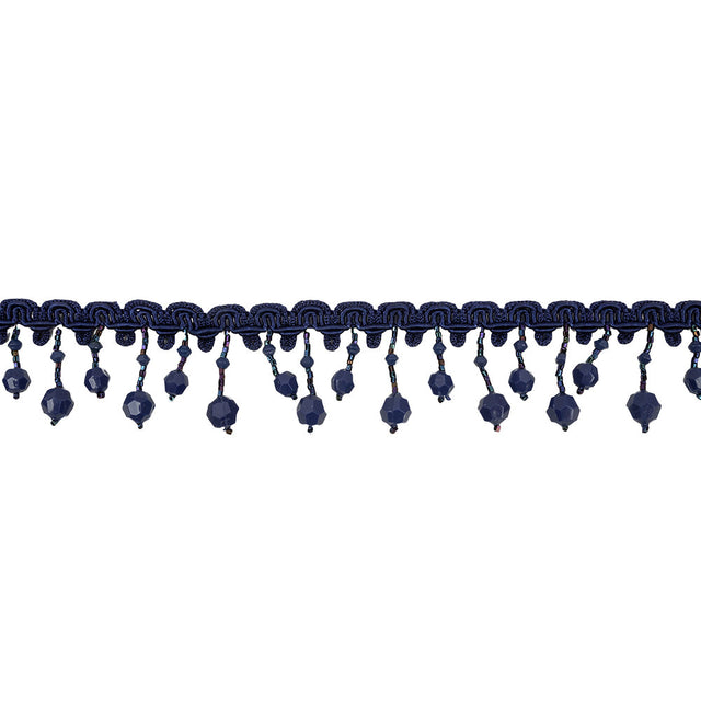 Vintage Blue Beaded Fringe Trim on Blue Braid - 1.5"