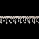 Vintage Chalk White Faceted Round Beaded Fringe on Ivory Gimp Braided Trim - 1.5"