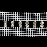 Vintage Czech Vertical Crystal Rhinestones on Double Edge White Mesh Trimming - 1.375"