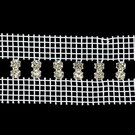 Vintage Czech Vertical Crystal Rhinestones on Double Edge White Mesh Trimming - 1.375"