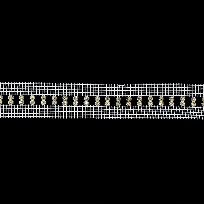 Vintage Czech Vertical Crystal Rhinestones on Double Edge White Mesh Trimming - 1.375"