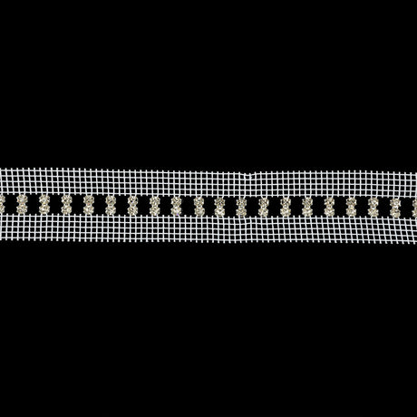 Vintage Czech Vertical Crystal Rhinestones on Double Edge White Mesh Trimming - 1.375"