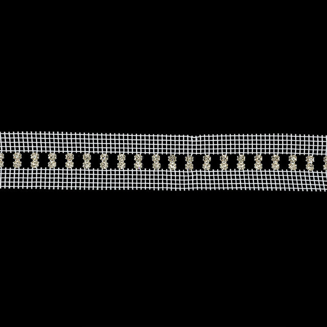 Vintage Czech Vertical Crystal Rhinestones on Double Edge White Mesh Trimming - 1.375"