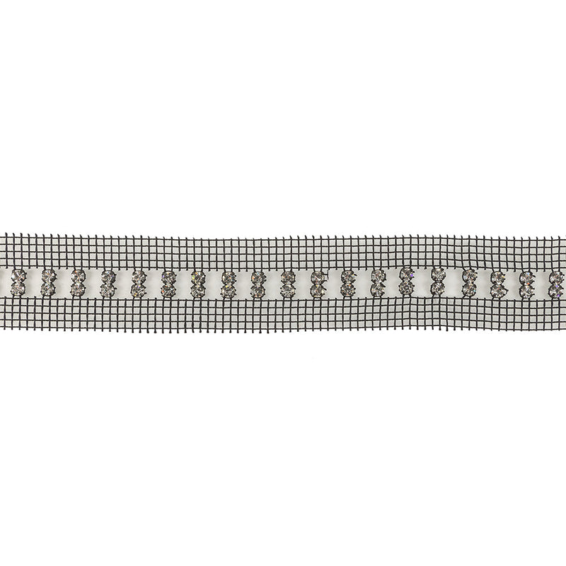 Vintage Vertical Crystal Rhinestones on Double Edge Black Mesh Trimming - 1.375"