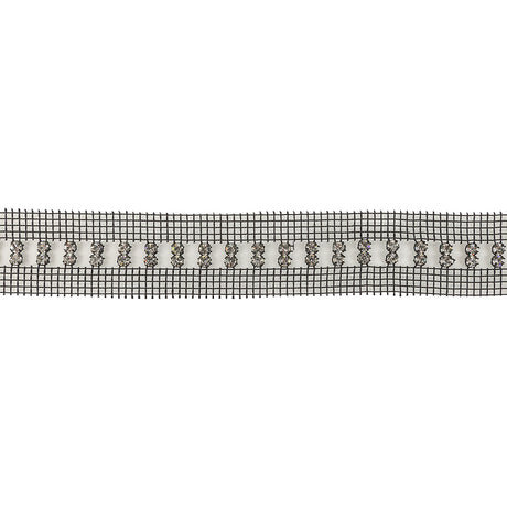Vintage Vertical Crystal Rhinestones on Double Edge Black Mesh Trimming - 1.375"