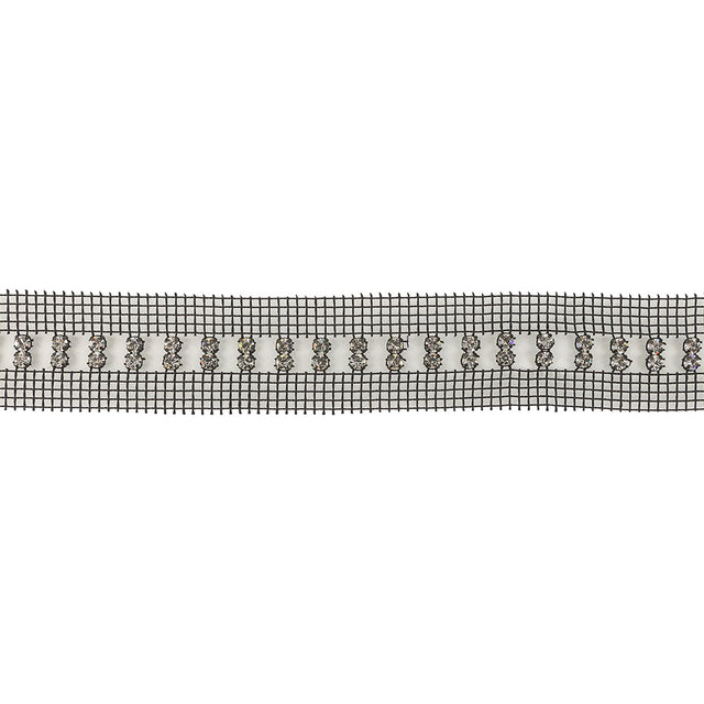 Vintage Vertical Crystal Rhinestones on Double Edge Black Mesh Trimming - 1.375"