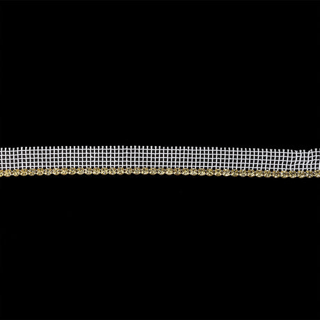Vintage One Row Czech Crystal Rhinestones in Gold Settings on White Mesh - 0.75"