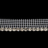 Vintage Czech Crystal and Silver 1 Row Circular Rhinestones on White Mesh Trimming - 0.5"