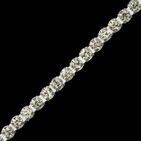 Vintage Czech Single Row Crystal Rhinestones in Silver Metal Settings - 4mm