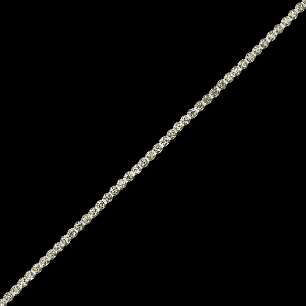 Vintage Czech Single Row Crystal Rhinestones in Silver Metal Settings - 4mm