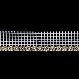 Vintage Czech Crystal and Gold 1 Row Circular Rhinestones on White Mesh Trimming - 0.75"