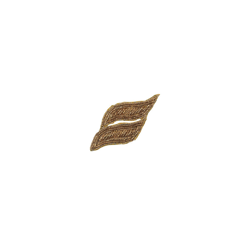 Vintage Gold Lurex Bullion Stitch Leaf Applique - 3" x 1.375"