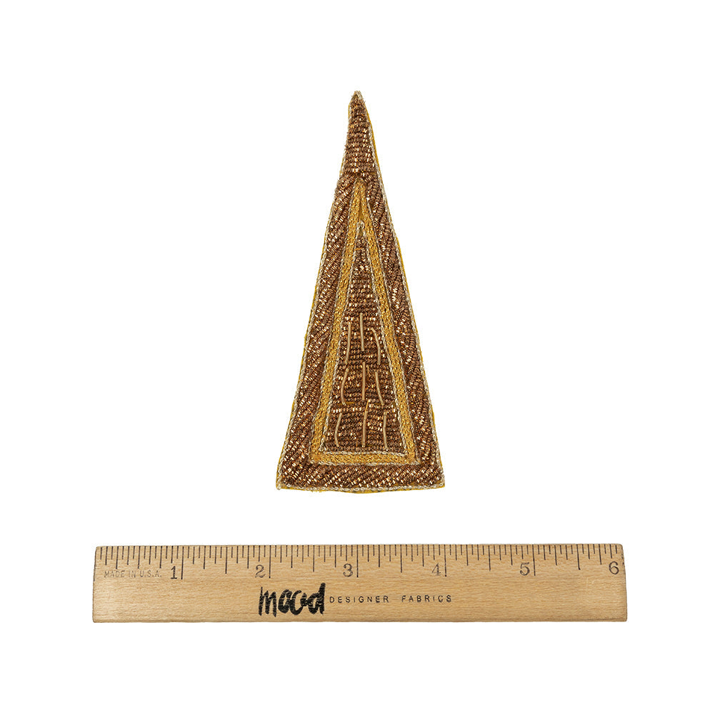 Vintage Metallic Gold Triangle Bullion Embroidered Applique - 5" x 2.125"