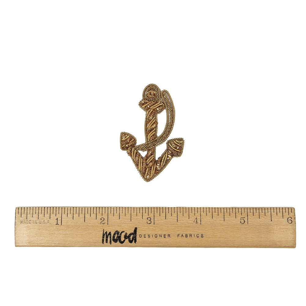 Vintage Metallic Gold Anchor Bullion Embroidered Applique - 2.125" X 1.375"