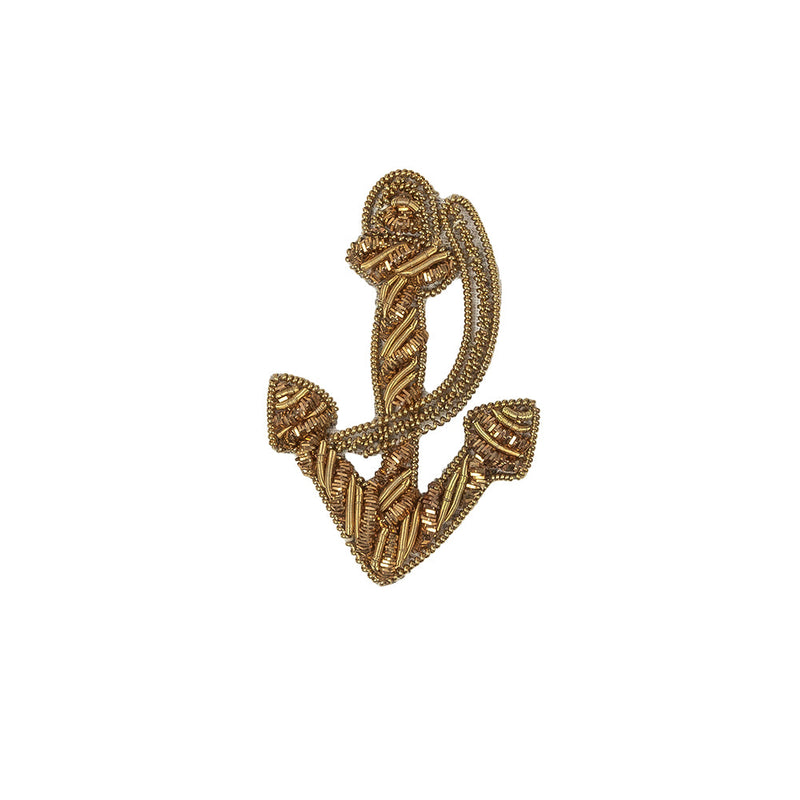 Vintage Metallic Gold Anchor Bullion Embroidered Applique - 2.125" X 1.375"