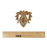 Vintage Metallic Gold and Red Diamond Crest Bullion Embroidered and Beaded Applique - 2.75" x 2.5"