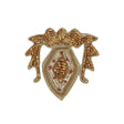Vintage Metallic Gold and Red Diamond Crest Bullion Embroidered and Beaded Applique - 2.75" x 2.5"