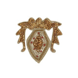 Vintage Metallic Gold and Red Diamond Crest Bullion Embroidered and Beaded Applique - 2.75" x 2.5"