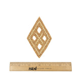 Vintage Tan and Natural Diamond Window Wood Beaded Applique - 4.25" x 2.625"