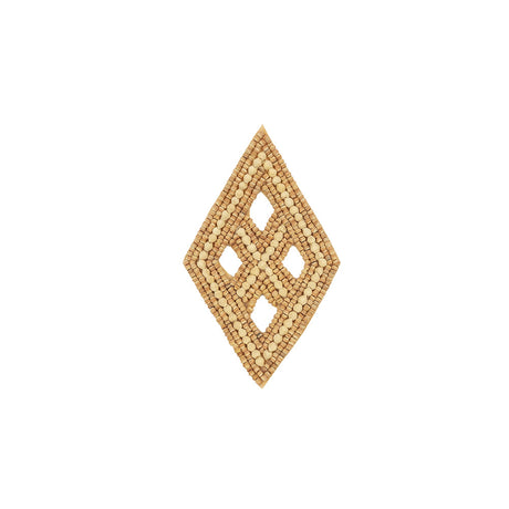 Vintage Tan and Natural Diamond Window Wood Beaded Applique - 4.25" x 2.625"