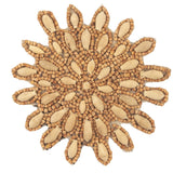 Vintage Natural and Chestnut Wood Beaded Abstract Floral Applique - 3.5" x 3.5"