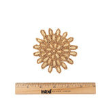 Vintage Natural and Chestnut Wood Beaded Abstract Floral Applique - 3.5" x 3.5"