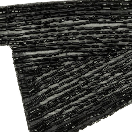 Vintage Black Geometric Glass Beaded Left Lapel Applique - 13" x 3.625"