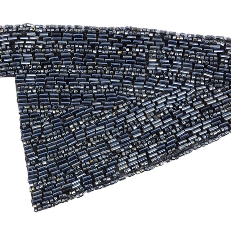 Vintage Gunmetal Geometric Glass Beaded Left Lapel Applique - 13" x 3.625"