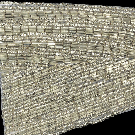 Vintage Silver Geometric Glass Beaded Left Lapel Applique - 13" x 3.625"