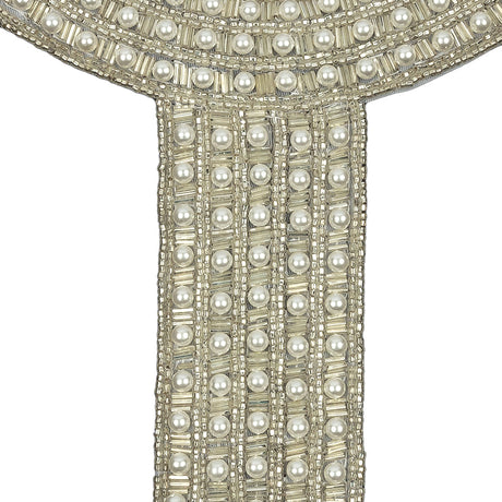 Vintage Fancy Pearl and Silver-lined Beaded Collar Applique - 9" x 8.75"